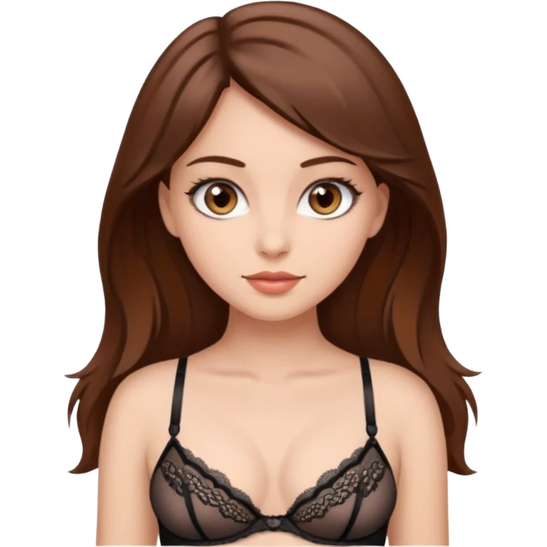 Девушка с серыми глазами и каштановыми волосами в нижнем белье emoji