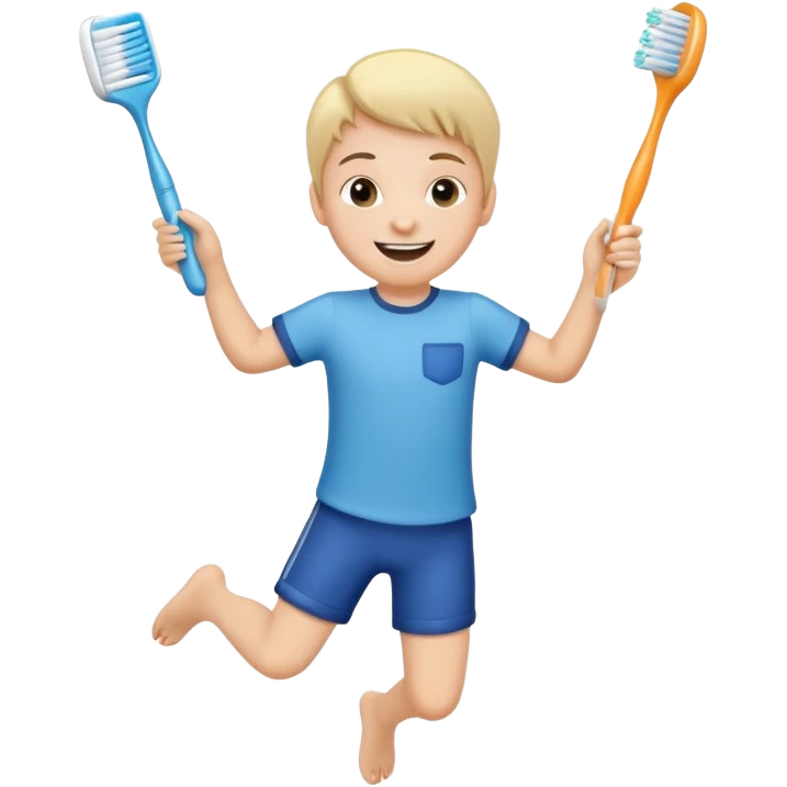 Creat an emoji for kid jumping and holding toothbrush emoji