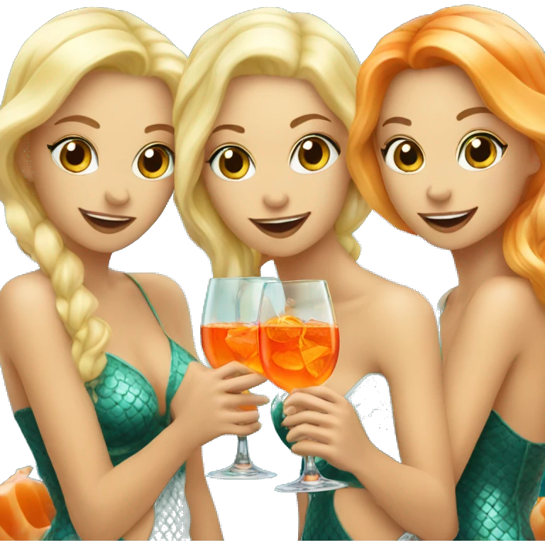 Three blond mermaids drinking aperol emoji