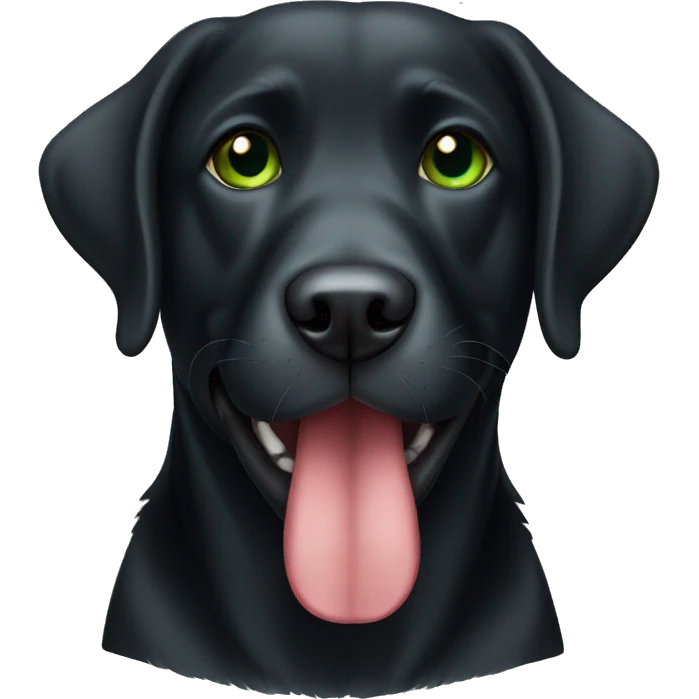 Old Black Labrador with green collar and mouth closed emoji