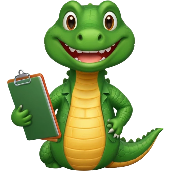 A cartoon gator with a clipboard and a pencil against a white background emoji
