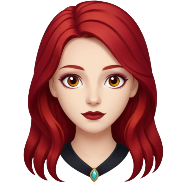 Chappell Roan (b.1998) with long dark red hair, makeup emoji