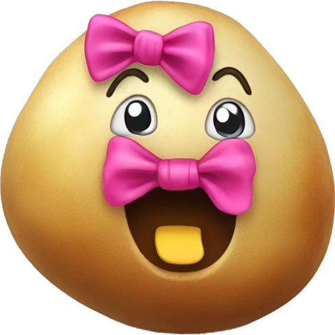 Laughing potato with pink bow emoji