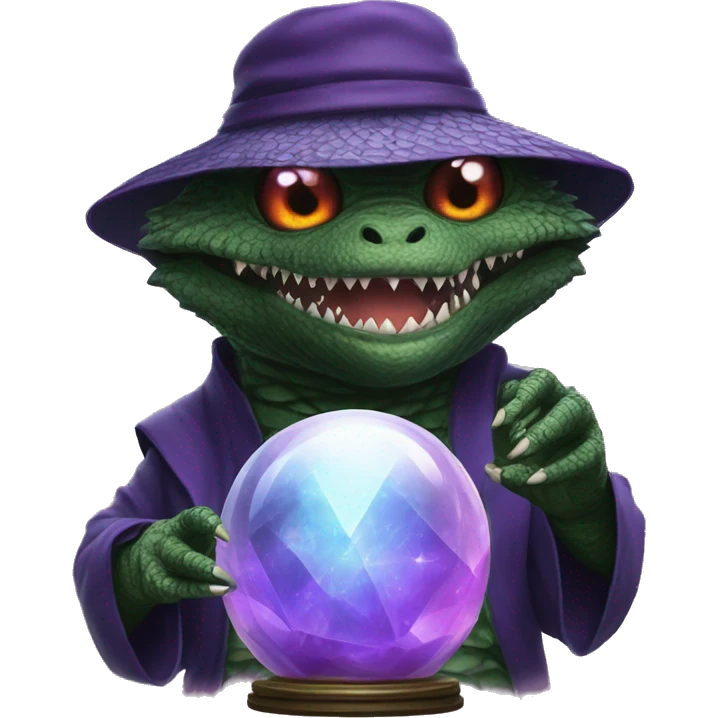 Godzilla dressed as a fortune teller with a crystal ball emoji