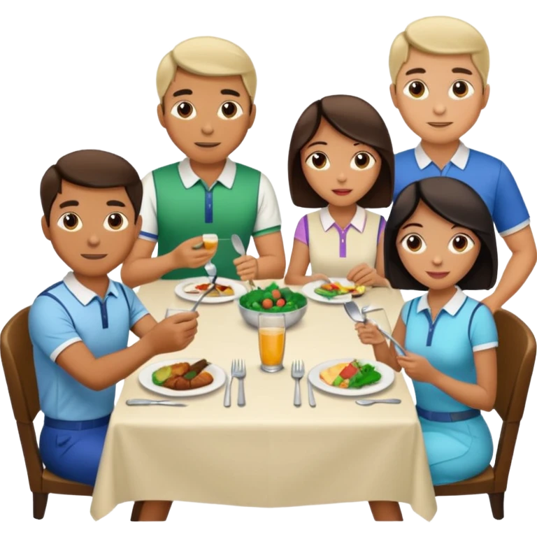 2 males, with their girlfriends golfing and eating dinner together today emoji
