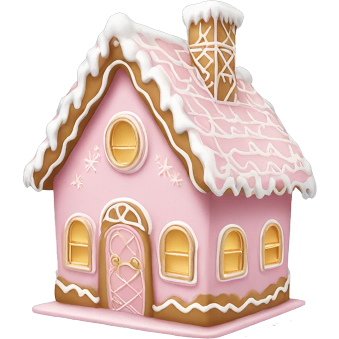 light pink and gold and white gingerbread house emoji