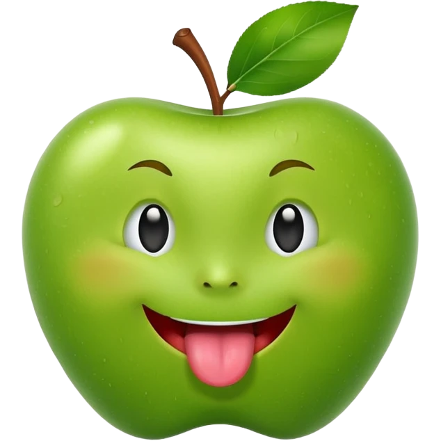 create a happy green apple with a face showing the tongue emoji