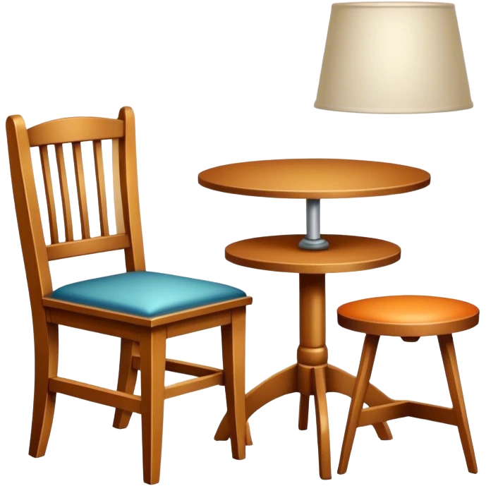 Icon for Furniture Design: a drawing of furniture elements, such as a chair or table, with a 3D model of the piece displayed alongside. The icon should represent the process of designing and modeling furniture. Transparent background. emoji