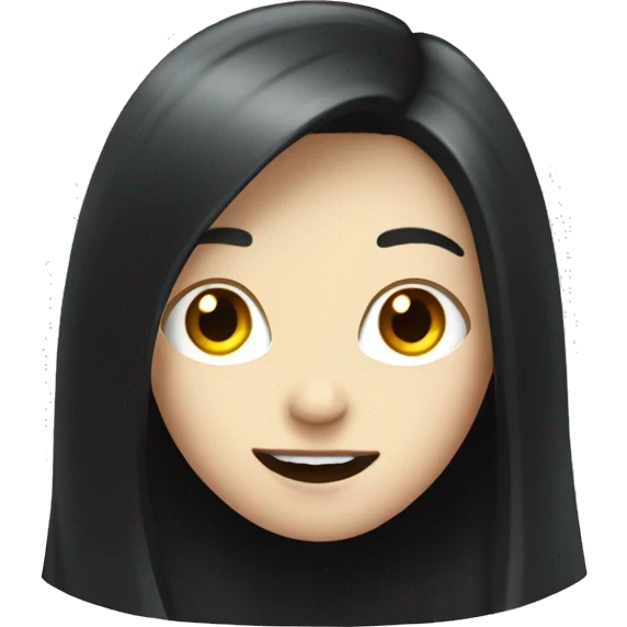 Pale girl with long black hair waving hi emoji