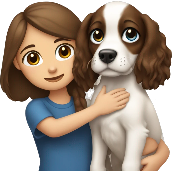 spaniel dog in the arms of a blue-eyed brunette girl emoji