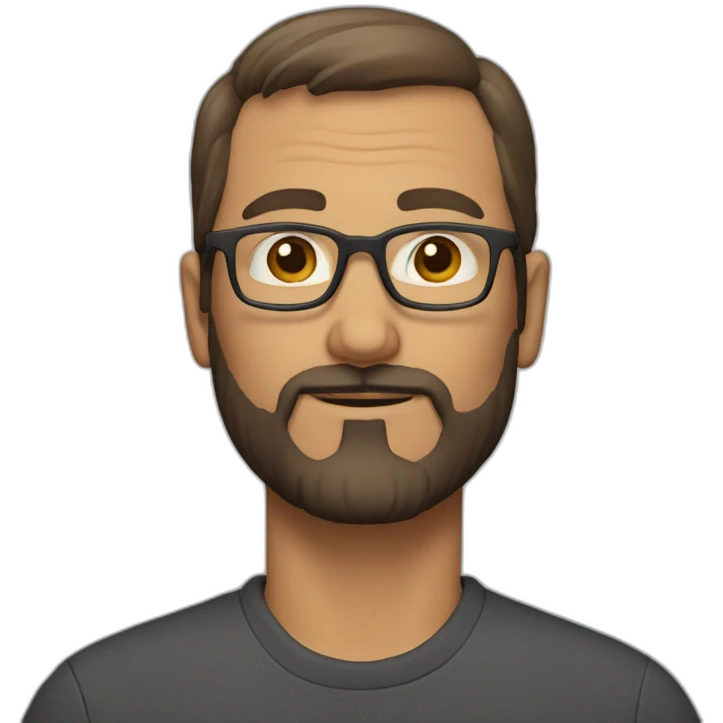A 50 year old men with short hair brown, beard and rectangle glasses emoji