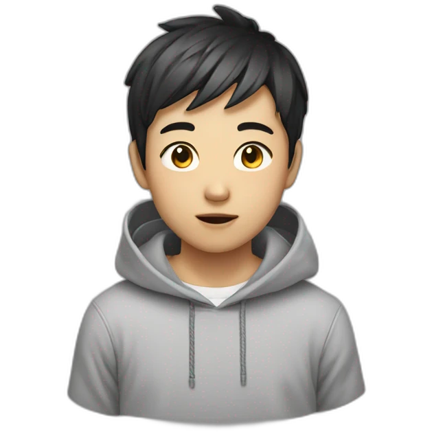 crazy asian boy short hair with hoodie emoji