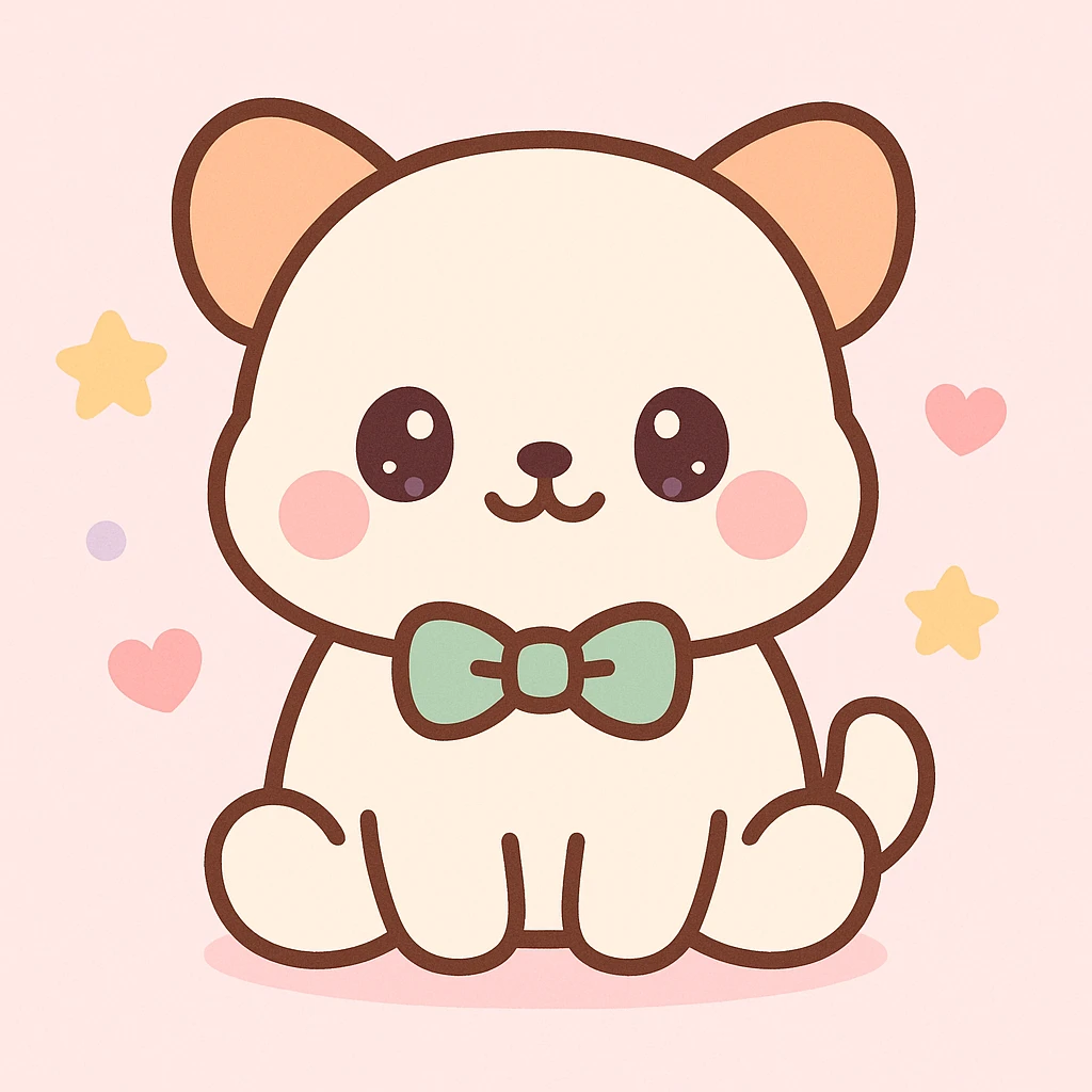 cute animal character wearing a green bowtie, kawaii style emoji
