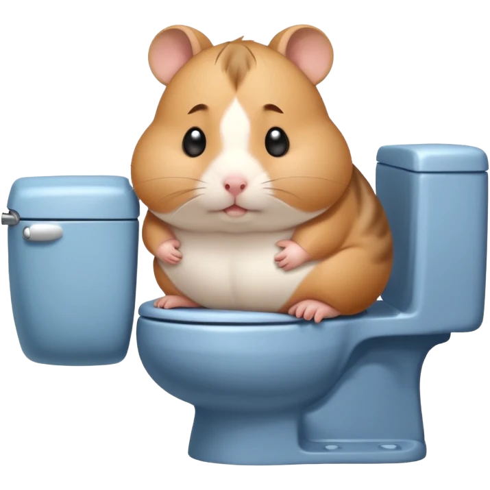 Cute chubby cartoon-style hamster sitting on toilet pooping looking guilty with thought bubble thinking about chilli  emoji