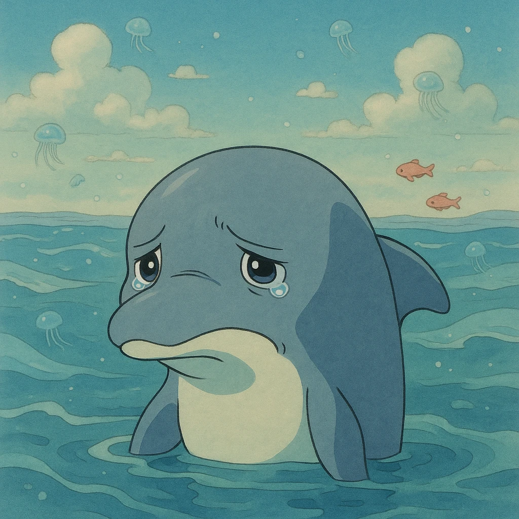 sad dolphin, ghibli style emoji