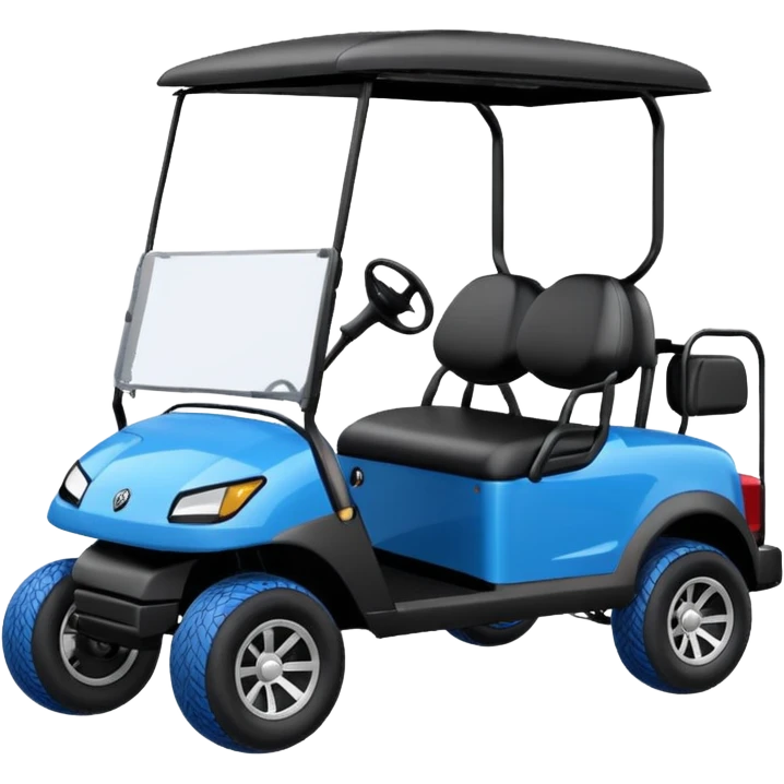 Electric blue golf cart with black seat and top emoji