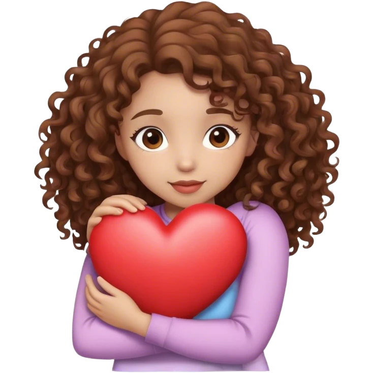 girl with brown curly hair hug heart emoji