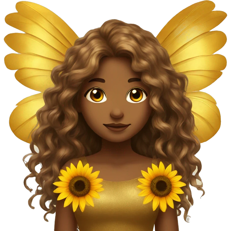 big wings, sunflower, Beautiful, fairy, gold, brown, long hair emoji