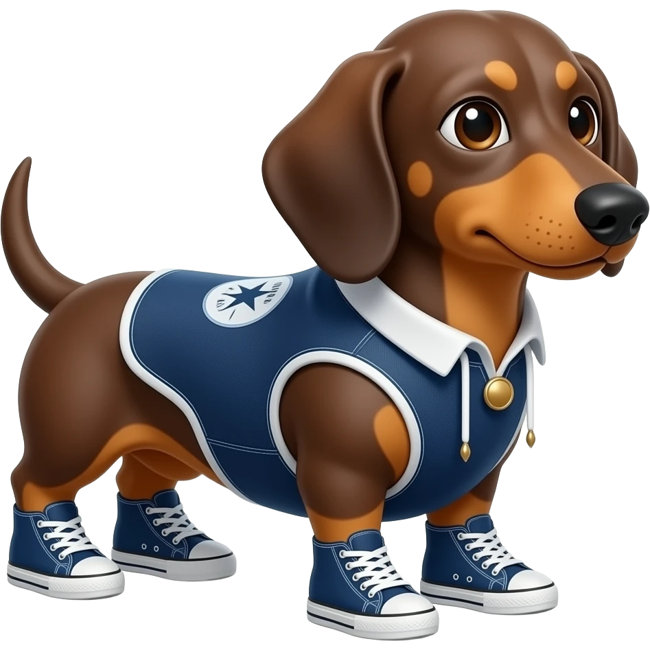 Perro salchicha usando esos tenis emoji