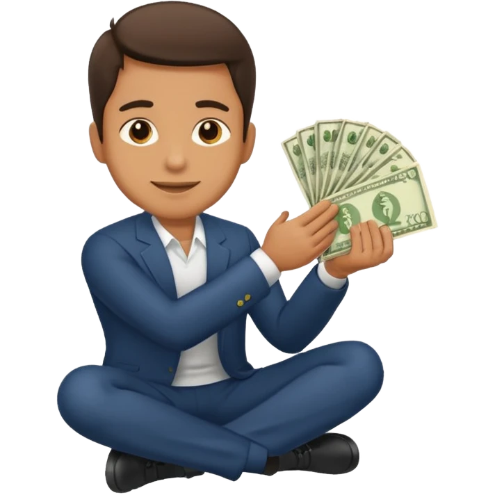 Man on knee handing stack of  money  emoji