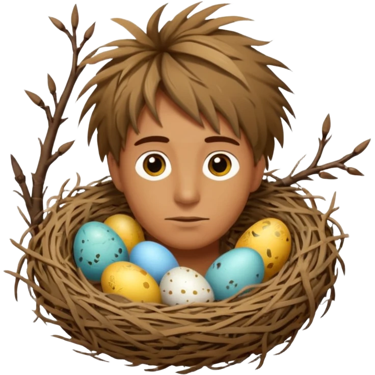 Man who has a Birds Nest for hair emoji