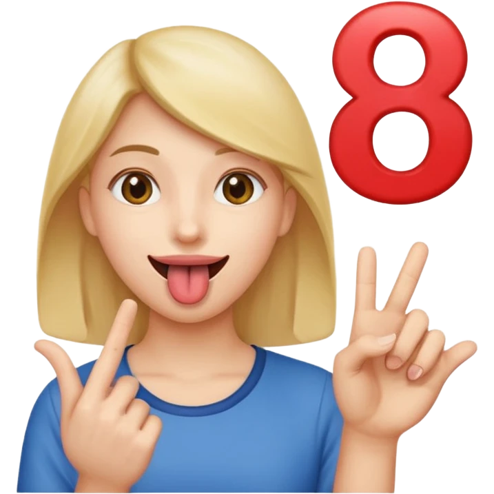 Happy face with tongue out with a number six in one hand and number seven in the other hand emoji