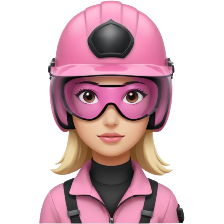 pink power ranger, woman emoji, with helmet on, black visor eye protection emoji