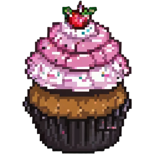 pixel art cupcake with pink icing and a bite taken out emoji