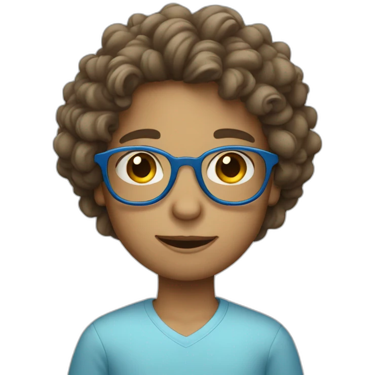 Boy with long curly hair and round blue glasses emoji