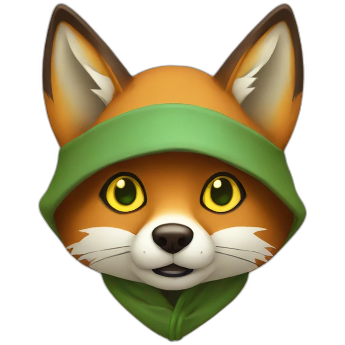 brown fox with yellow eyes and a dark green hood emoji