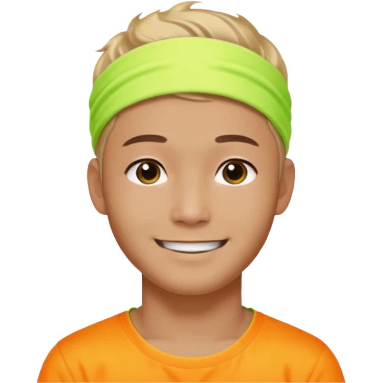 Korean 27-year-old male health coach / Wearing fluorescent colors / White face / Hairband / Smiling expression / Short hair / emoji