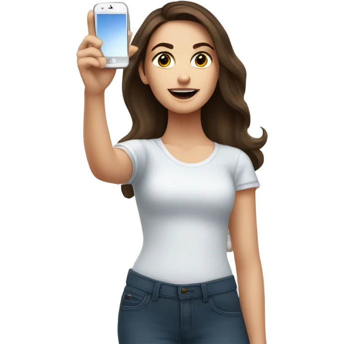 Brunette white Girl taking selfie with her phone emoji