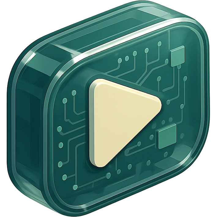 YouTube logo, natural shape: rounded rectangle with dark green fill, play triangle light beige, minimalism, glossy 3D effect emoji