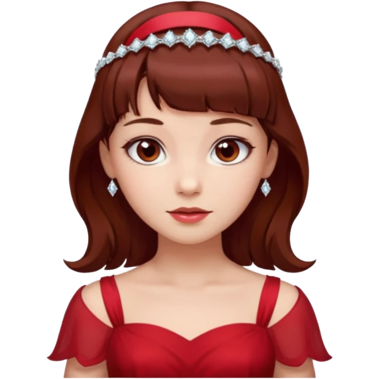   فرشته با موی چتری و لباس قرمز و موی خرمایی تیره و سربند یاقوت و الماس emoji