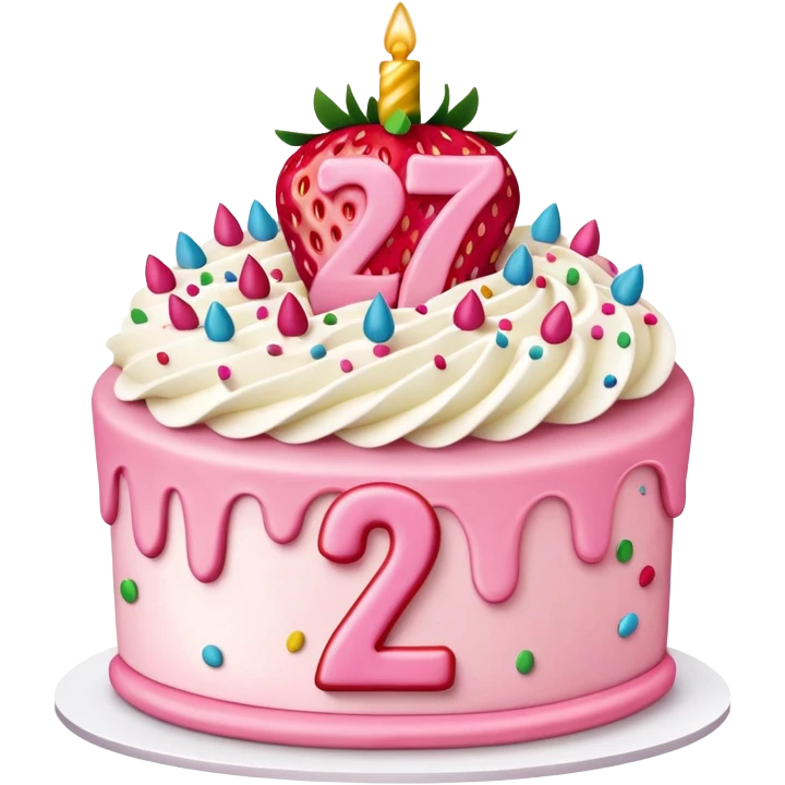 Pink Strawberry birthday cake with the number 27 in the front  emoji