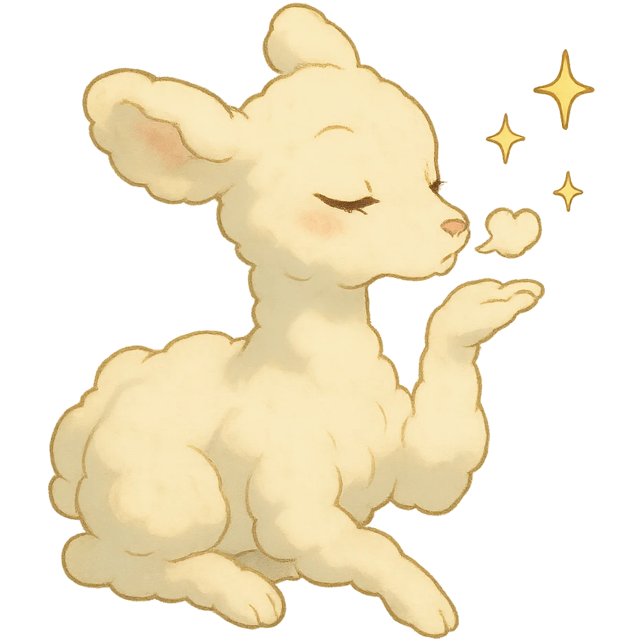 ghibli-inspired vanilla cloud doe blowing a kiss with sparkles, soft and dreamy emoji