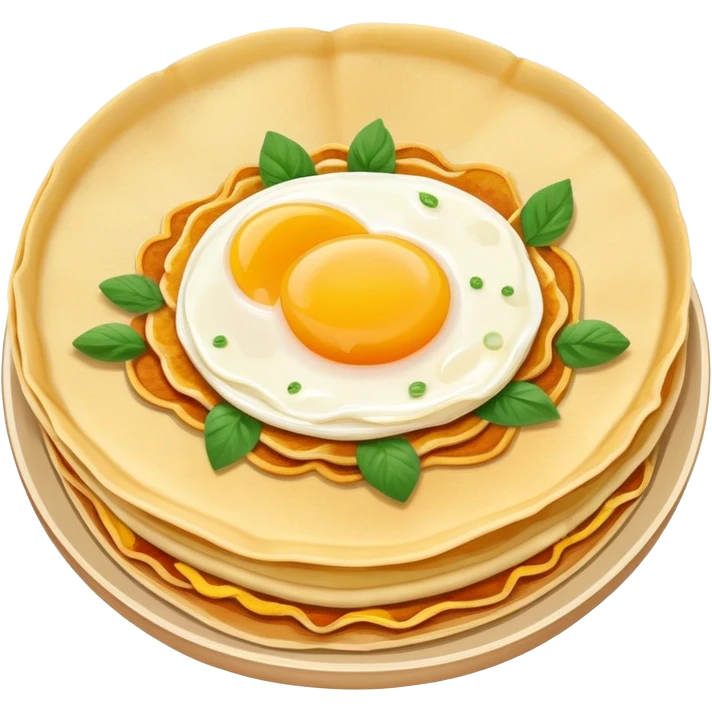 Beijing Jianbing savory crepe with egg, crispy wafer and sauce, simplified emoji style with bold outlines and bright colors, cartoon style popular Chinese breakfast pancake emoji
