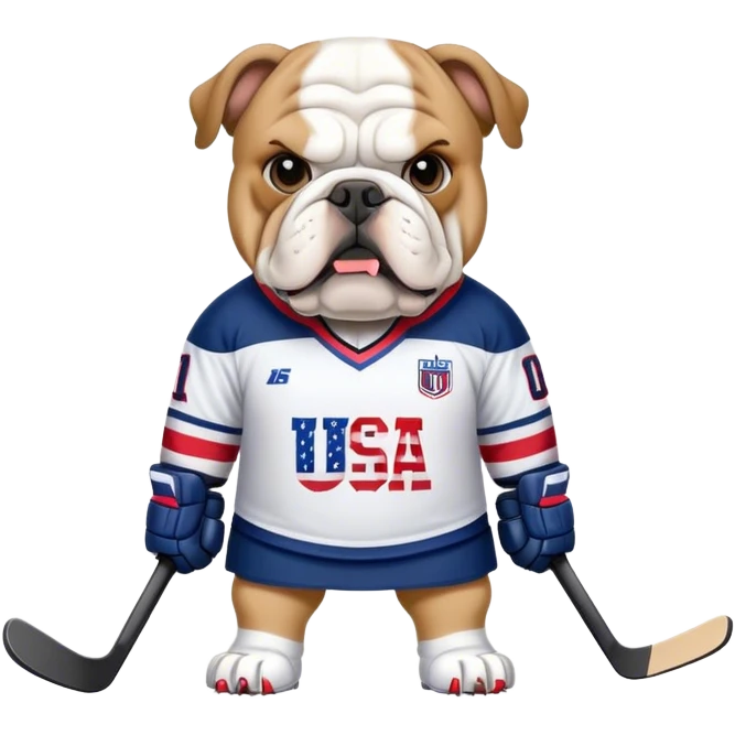 Bulldog wearing USA hockey jersey emoji
