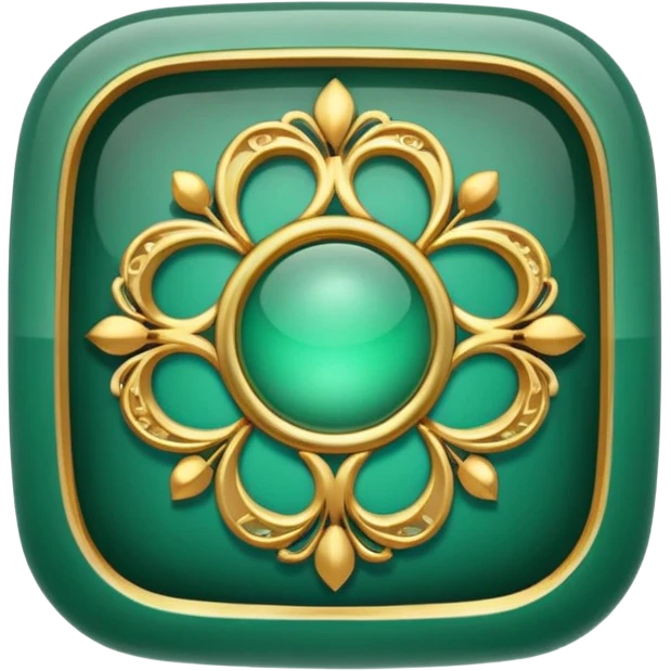 Jade and gold filigree style rounded square icon button emoji