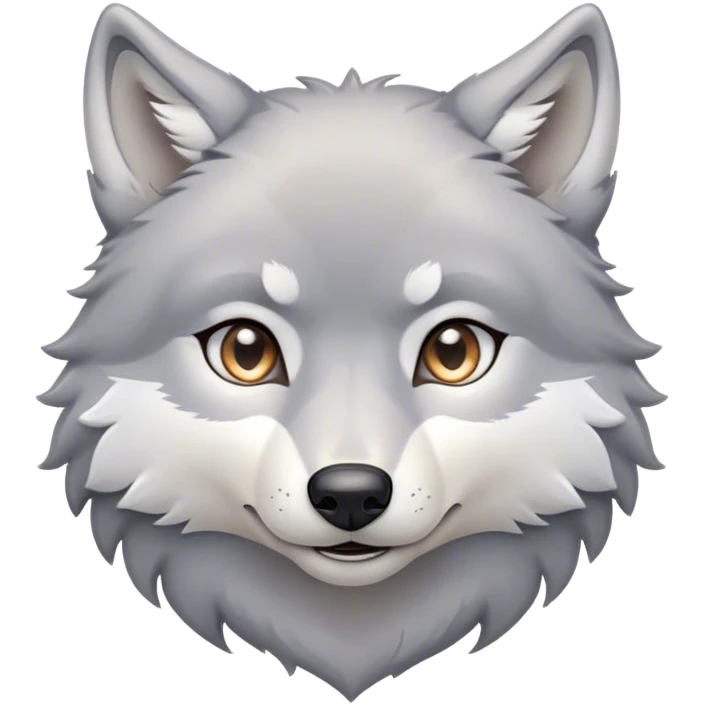 Cinematic Cute Wolf Portrait Emoji, Head tilted playfully and inquisitively, featuring a lustrous grey and white Fur with a wild, natural sheen, round, sparkling eyes filled with curious mischief, Simplified yet irresistibly adorable features, highly detailed, glowing with a warm, friendly glow, high shine, affectionate yet spirited, stylized with a touch of wilderness whimsy, bright and endearing, soft glowing outline, capturing the essence of a mischievous yet loving wolf, so playful it feels like it could bound out of the screen and into your arms! emoji