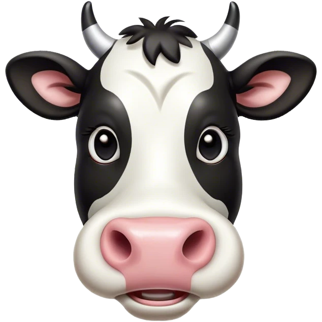 Cinematic Comical Black and White Cow Portrait Emoji, Head tilted dramatically with an exaggeratedly amused expression, featuring a striking, glossy coat of bold black and white, wide, expressive brown eyes filled with playful disbelief, Simplified yet hilariously expressive features, highly detailed, glowing with a slightly sassy glow, high shine, dramatic yet playful, stylized with an air of cheeky mischief, bright and endearing, soft glowing outline, capturing the essence of a spirited and over-the-top cow, so meme-worthy it feels like it could moo its way into internet fame instantly! emoji