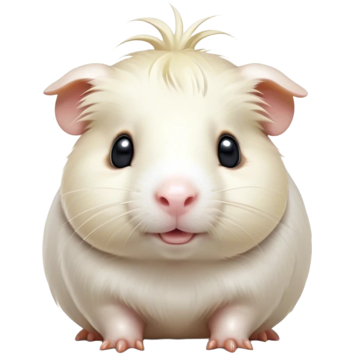 Cinematic Cute White Guinea Pig Portrait Emoji, Head tilted playfully and inquisitively, showcasing a silky, immaculate white coat with a natural glow, round, sparkling dark eyes filled with curiosity, Simplified yet irresistibly adorable features, highly detailed, glowing with a warm, friendly light, high shine, affectionate and lively, stylized with a touch of whimsy, bright and endearing, soft glowing outline, capturing the essence of a mischievous yet loving guinea pig, so playful it feels like it could nuzzle out of the screen and into your arms! emoji