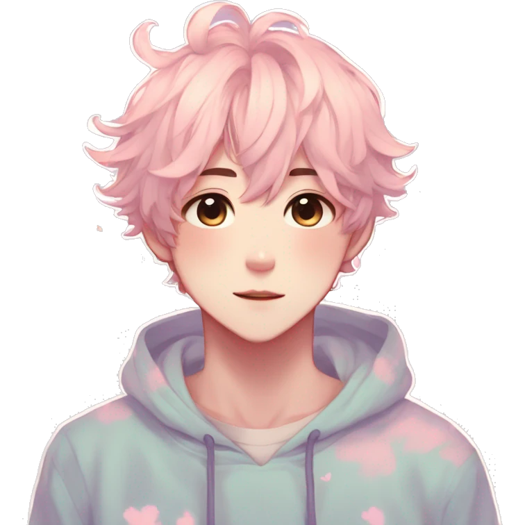 Gorgeous pastel anime style boy man with blushing face and butterflies aesthetic trending style emoji