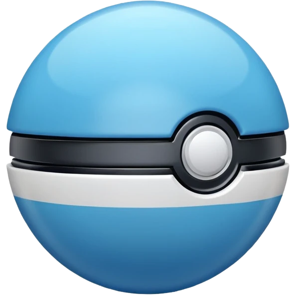 blue pokeball emoji, top half is a more saturated blue, bottom half is white, black stripe, with a white sheen, with a reflective surface emoji