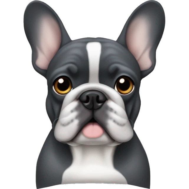 Dark grey French bulldog with floppy ear emoji