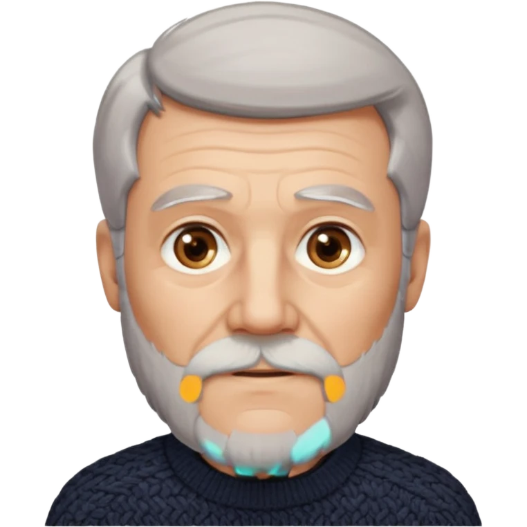 Пожилой мужчина с седыми волосами и аккуратно подстриженной бородой, спокойный взгляд, классический тёмный свитер или пиджак, образ сдержанный и интеллигентный. emoji