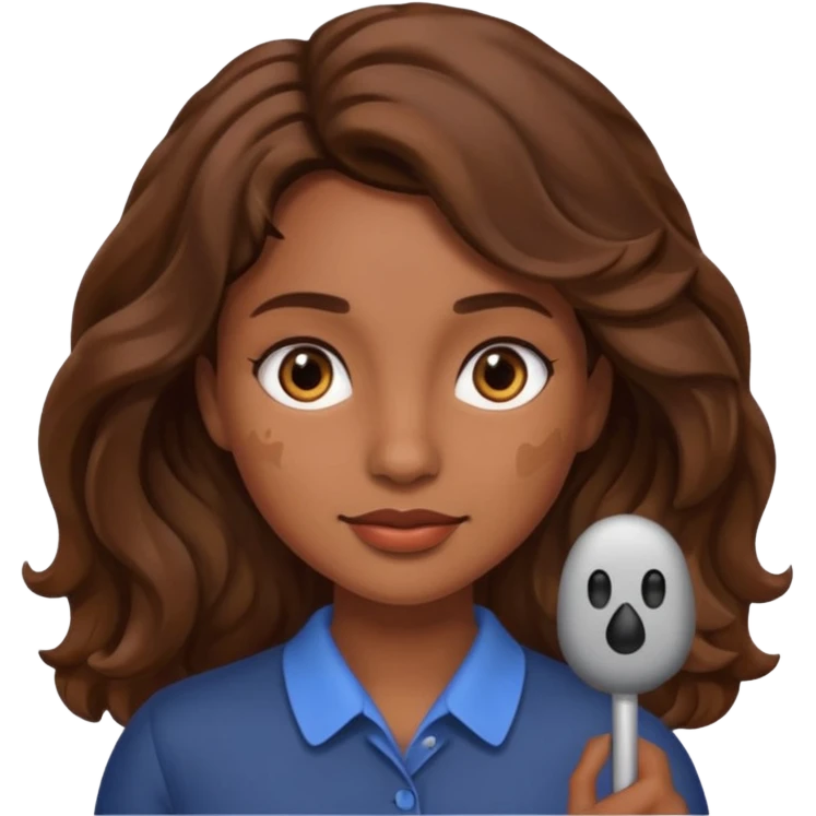 Uma mulher morena de cabelo ondulado e um sinal na bochecha emoji