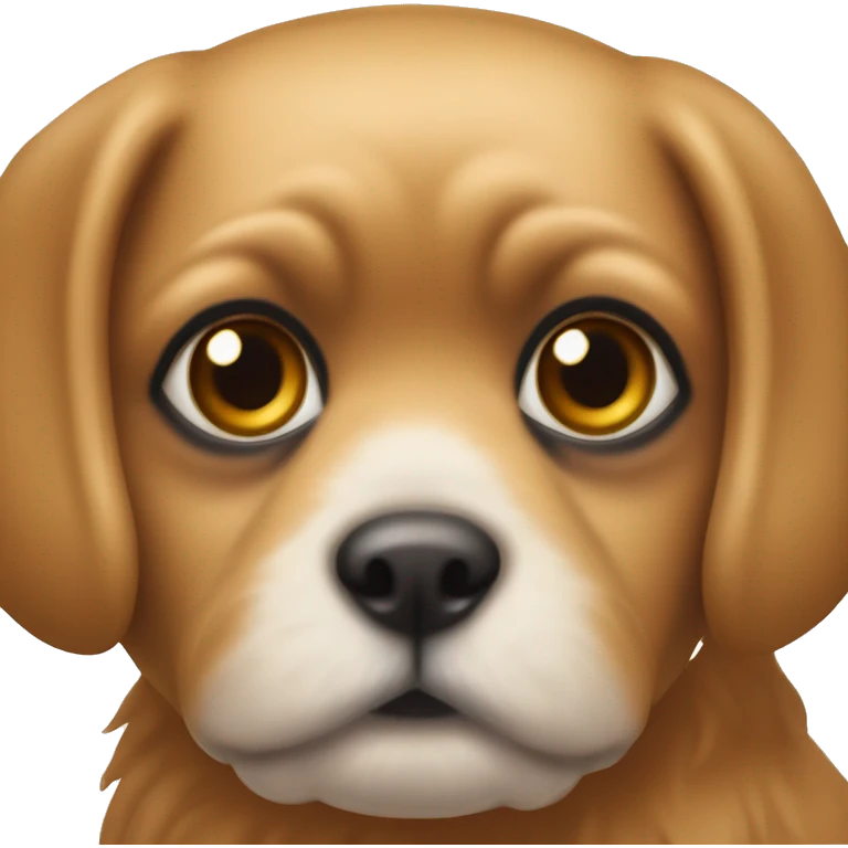 Un emoji de una perrita pekinés pequeña y de color caramelo con la nariz pequeña y ojos grandes  emoji