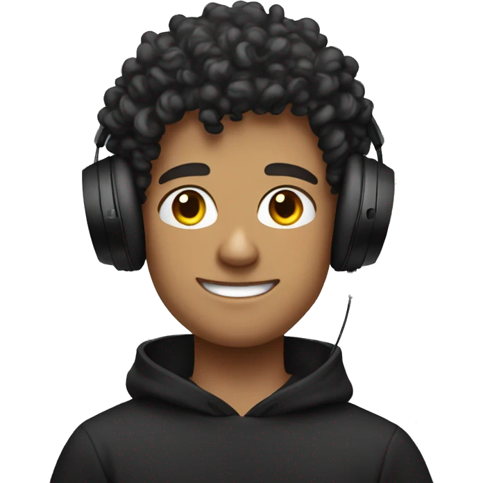 super curly white teen man black sweatshirt on headphones emoji