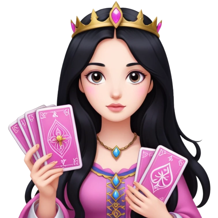 long black hair girl with pink tarot cards emoji